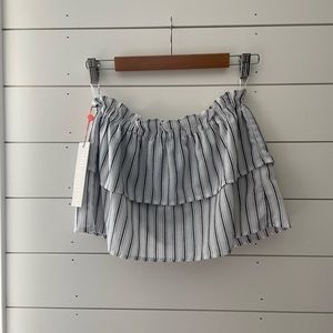 Mink pink strapless striped flounce top
